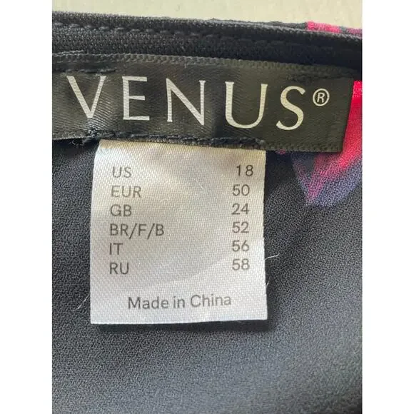 Venus Hi-Low Dress Sz 18 V-Neck Black Pink Floral Liner Bell Cut Out Sleeves - Picture 2 of 15